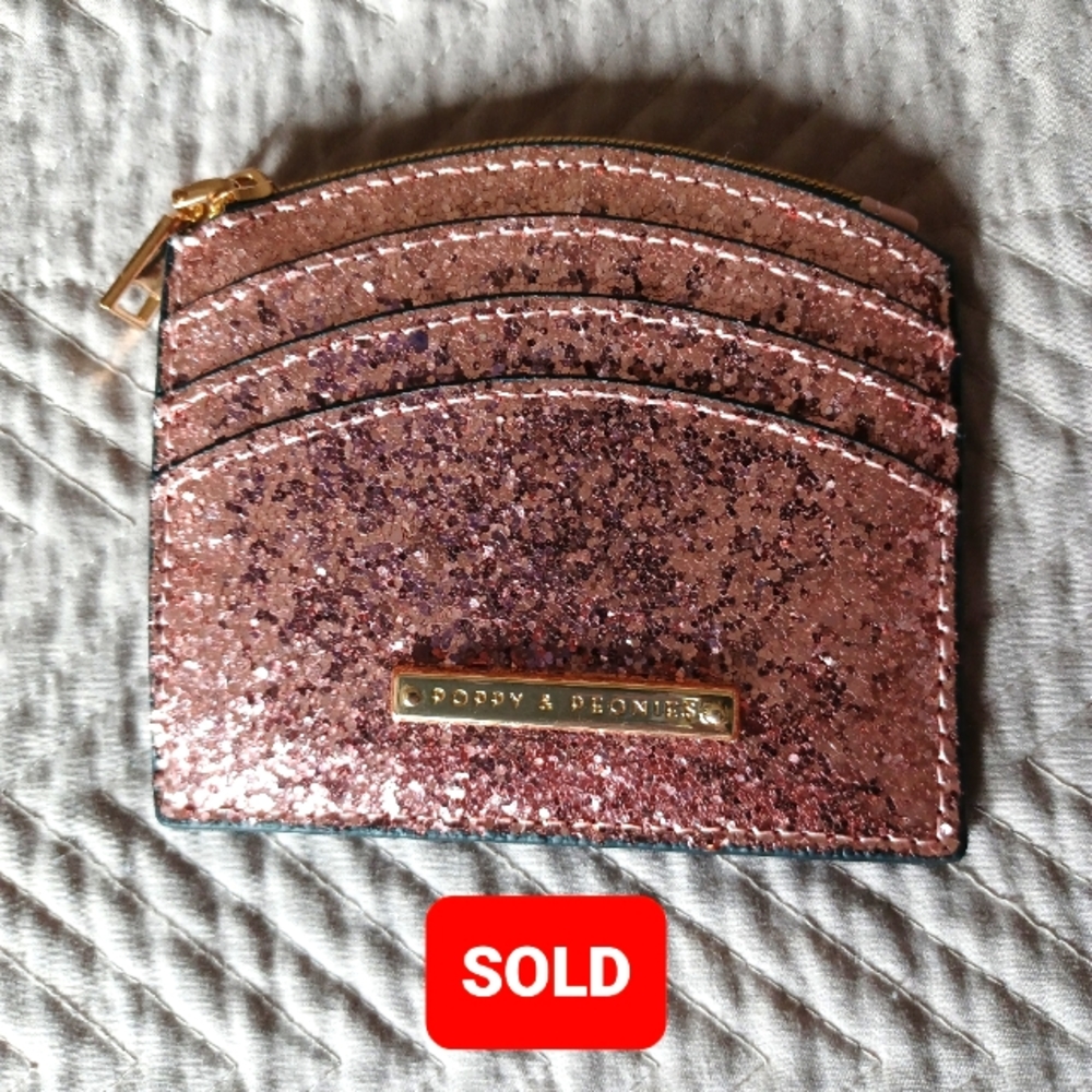 SOLD | FREE with purchase| Poppy & Peonies | Wild Card Pink Sparkly cardholder